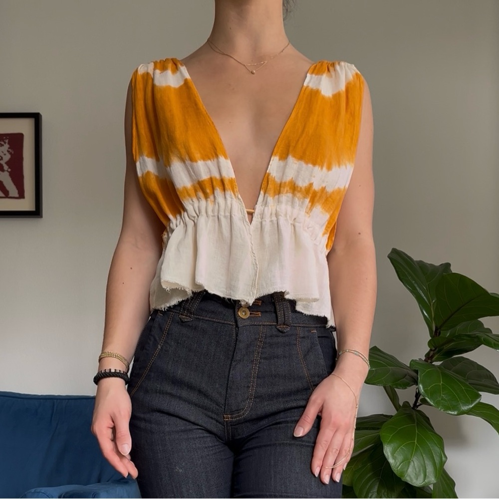 Orange and White Women's Beach Top